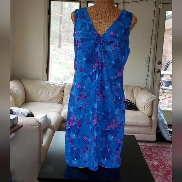 Vintage Ladies EXPRESSIONS Sleeveless Sheath Dress in Blue Floral - 16 - Picture 1 of 5